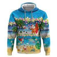 Polynesian Merry Christmas Zip Hoodie Funny Santa Beach Tropical Plant and Turtle - Polynesian Pride
