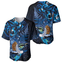 Aotearoa Matariki Baseball Jersey Maori Tribal with Silver Fern and Tui Bird Galaxy Style - Polynesian Pride