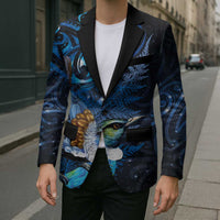 Aotearoa Matariki Blazer Maori Tribal with Silver Fern and Tui Bird Galaxy Style - Polynesian Pride