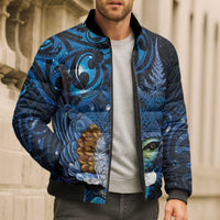 Aotearoa Matariki Bomber Puffer Jacket Maori Tribal with Silver Fern and Tui Bird Galaxy Style - Polynesian Pride