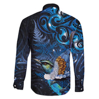 Aotearoa Matariki Family Matching Off The Shoulder Long Sleeve Dress and Hawaiian Shirt Maori Tribal with Silver Fern and Tui Bird Galaxy Style LT03 - Polynesian Pride