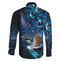 Aotearoa Matariki Family Matching Off Shoulder Short Dress and Hawaiian Shirt Maori Tribal with Silver Fern and Tui Bird Galaxy Style LT03 - Polynesian Pride