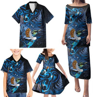 Aotearoa Matariki Family Matching Puletasi and Hawaiian Shirt Maori Tribal with Silver Fern and Tui Bird Galaxy Style LT03 - Polynesian Pride