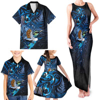 Aotearoa Matariki Family Matching Tank Maxi Dress and Hawaiian Shirt Maori Tribal with Silver Fern and Tui Bird Galaxy Style LT03 - Polynesian Pride