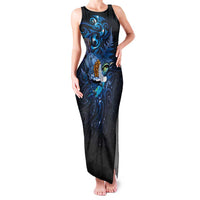 Aotearoa Matariki Family Matching Tank Maxi Dress and Hawaiian Shirt Maori Tribal with Silver Fern and Tui Bird Galaxy Style LT03 Mom's Dress Navy - Polynesian Pride