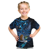 Aotearoa Matariki Kid T Shirt Maori Tribal with Silver Fern and Tui Bird Galaxy Style - Polynesian Pride
