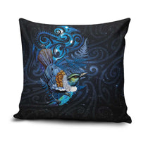 Aotearoa Matariki Pillow Cover Maori Tribal with Silver Fern and Tui Bird Galaxy Style - Polynesian Pride