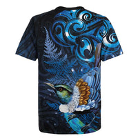 Aotearoa Matariki Rugby Jersey Maori Tribal with Silver Fern and Tui Bird Galaxy Style - Polynesian Pride