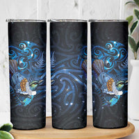 Aotearoa Matariki Skinny Tumbler Maori Tribal with Silver Fern and Tui Bird Galaxy Style - Polynesian Pride