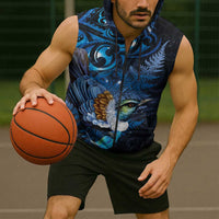 Aotearoa Matariki Sleeveless Zip Hoodie Maori Tribal with Silver Fern and Tui Bird Galaxy Style LT03 - Polynesian Pride