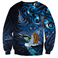 Aotearoa Matariki Sweatshirt Maori Tribal with Silver Fern and Tui Bird Galaxy Style - Polynesian Pride