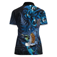 Aotearoa Matariki Women Polo Shirt Maori Tribal with Silver Fern and Tui Bird Galaxy Style LT03 - Polynesian Pride