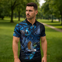Aotearoa Matariki Zipper Polo Shirt Maori Tribal with Silver Fern and Tui Bird Galaxy Style LT03 - Polynesian Pride