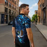 Aotearoa Matariki Zipper Polo Shirt Maori Tribal with Silver Fern and Tui Bird Galaxy Style LT03 - Polynesian Pride