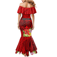 Personalised Hawaii Valentine Day Family Matching Mermaid Dress and Hawaiian Shirt Couple Love Heart mix Hibiscus and Polynesian Tattoo LT03 - Polynesian Pride