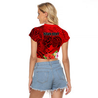 Personalised Hawaii Valentine Day Raglan Cropped T Shirt Couple Love Heart mix Hibiscus and Polynesian Tattoo LT03 - Polynesian Pride