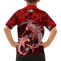 Polynesian Shark Valentine Day Kid Hawaiian Shirt Hibiscus and Tribal Tattoo Red Style LT03 - Polynesian Pride