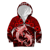 Polynesian Shark Valentine Day Kid Hoodie Hibiscus and Tribal Tattoo Red Style LT03 Zip Hoodie Red - Polynesian Pride