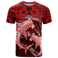Polynesian Shark Valentine Day T Shirt Hibiscus and Tribal Tattoo Red Style LT03 Red - Polynesian Pride
