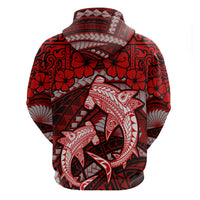 Polynesian Shark Valentine Day Zip Hoodie Hibiscus and Tribal Tattoo Red Style LT03 - Polynesian Pride
