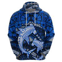 Polynesian Shark Valentine Day Zip Hoodie Hibiscus and Tribal Tattoo Blue Style LT03 - Polynesian Pride