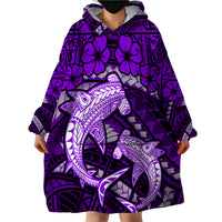 Polynesian Shark Valentine Day Wearable Blanket Hoodie Hibiscus and Tribal Tattoo Purple Style LT03 - Polynesian Pride