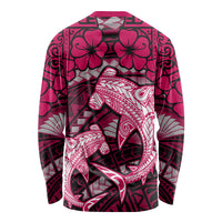 Polynesian Shark Valentine Day Long Sleeve Shirt Hibiscus and Tribal Tattoo Pink Style LT03 - Polynesian Pride