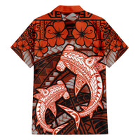 Polynesian Shark Valentine Day Family Matching Long Sleeve Bodycon Dress and Hawaiian Shirt Hibiscus and Tribal Tattoo Orange Style LT03 - Polynesian Pride