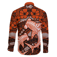 Polynesian Shark Valentine Day Family Matching Mermaid Dress and Hawaiian Shirt Hibiscus and Tribal Tattoo Orange Style LT03 - Polynesian Pride
