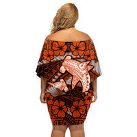 Polynesian Shark Valentine Day Family Matching Off Shoulder Short Dress and Hawaiian Shirt Hibiscus and Tribal Tattoo Orange Style LT03 - Polynesian Pride