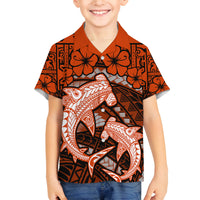 Polynesian Shark Valentine Day Family Matching Off Shoulder Short Dress and Hawaiian Shirt Hibiscus and Tribal Tattoo Orange Style LT03 Son's Shirt Orange - Polynesian Pride