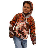 Polynesian Shark Valentine Day Kid Hoodie Hibiscus and Tribal Tattoo Orange Style LT03 - Polynesian Pride
