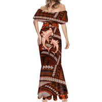 Polynesian Shark Valentine Day Mermaid Dress Hibiscus and Tribal Tattoo Orange Style LT03 - Polynesian Pride