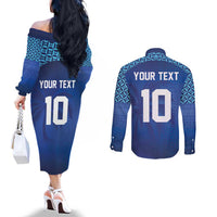 Custom Fiji Football-Towards World Cup 2026 Couples Matching Off The Shoulder Long Sleeve Dress and Long Sleeve Button Shirt