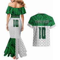 Custom Hawaii Volleyball-Kakau Motif Green Color Couples Matching Mermaid Dress and Hawaiian Shirt