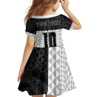 Custom Hawaii Volleyball-Kakau Motif Grayscale Color Family Matching Off The Shoulder Long Sleeve Dress and Hawaiian Shirt