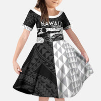 Custom Hawaii Volleyball-Kakau Motif Grayscale Color Family Matching Tank Maxi Dress and Hawaiian Shirt