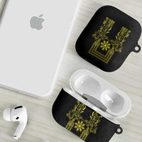 Philippines Barong Style AirPods Case with Polynesian Art and Leaf Motif Black-Gold Color
