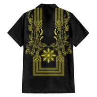 Philippines Barong Style Family Matching Mermaid Dress and Hawaiian Shirt with Polynesian Art and Leaf Motif Black-Gold Color LT03 - Polynesian Pride