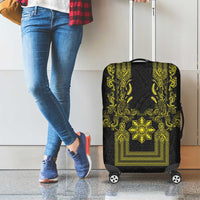 Philippines Barong Style Luggage Cover with Polynesian Art and Leaf Motif Black-Gold Color