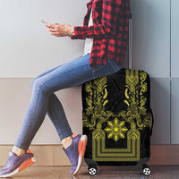 Philippines Barong Style Luggage Cover with Polynesian Art and Leaf Motif Black-Gold Color