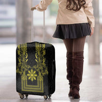 Philippines Barong Style Luggage Cover with Polynesian Art and Leaf Motif Black-Gold Color
