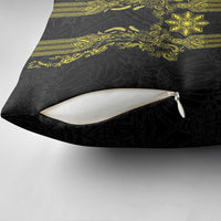 Philippines Barong Style Pillow Cover with Polynesian Art and Leaf Motif Black-Gold Color