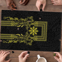 Philippines Barong Style Puzzle with Polynesian Art and Leaf Motif Black-Gold Color