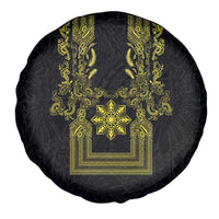 Philippines Barong Style Spare Tire Cover with Polynesian Art and Leaf Motif Black-Gold Color