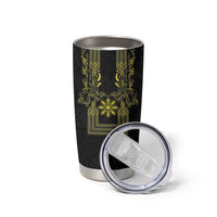 Philippines Barong Style Tumbler Cup with Polynesian Art and Leaf Motif Black-Gold Color