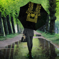 Philippines Barong Style Umbrella with Polynesian Art and Leaf Motif Black-Gold Color
