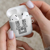 Philippines Barong Style AirPods Case with Polynesian Art and Leaf Motif Black-White Color