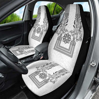 Philippines Barong Style Car Seat Cover with Polynesian Art and Leaf Motif Black-White Color