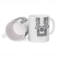 Philippines Barong Style Ceramic Mug with Polynesian Art and Leaf Motif Black-White Color